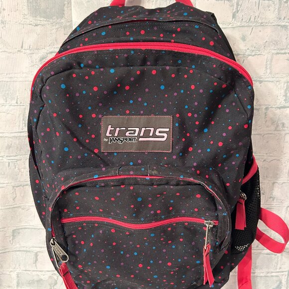 TRANS BY JANSPORT BLACK POKI DOT BACK PACK - Picture 1 of 4